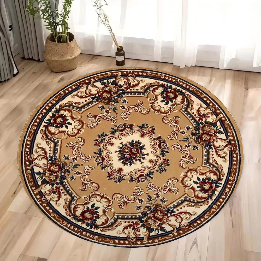 Round Persian Carpet Mat — Soft Flannel Circle Rug for Living Room, Bedroom & Kitchen