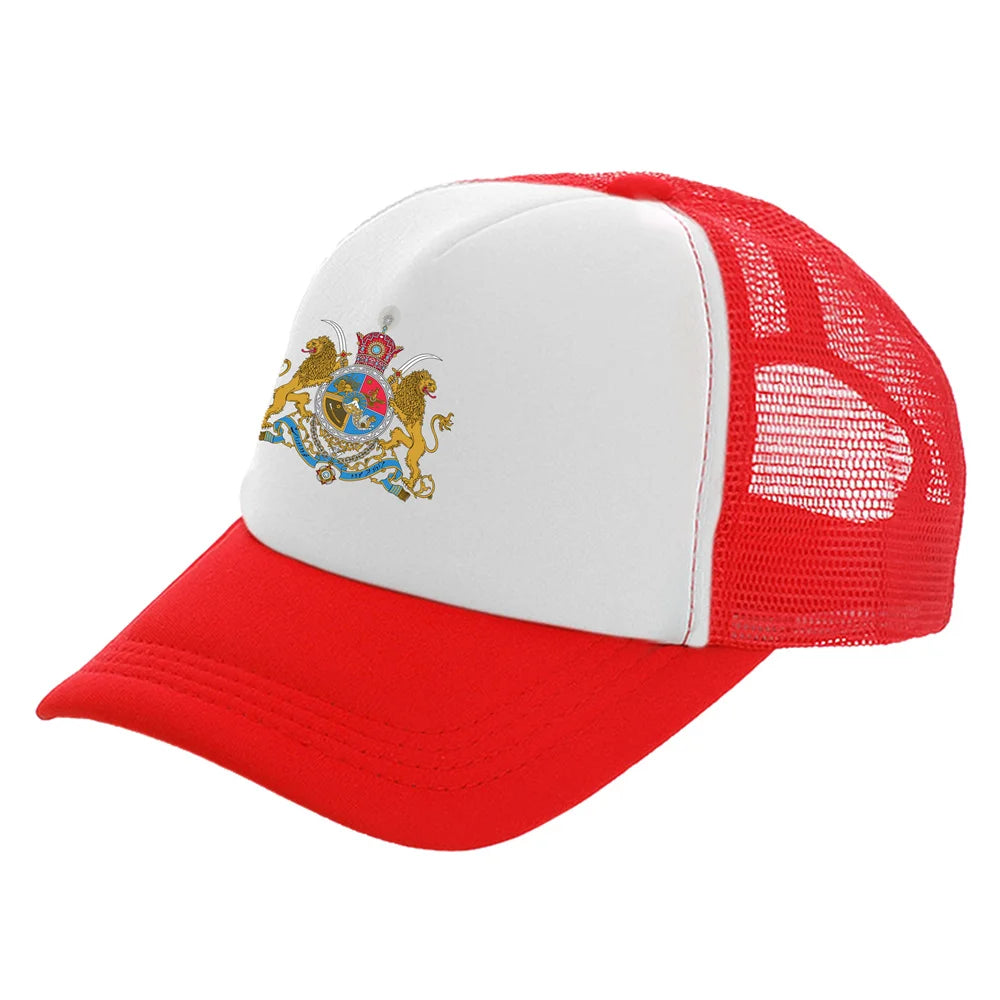 Iran Imperial Flag Trucker Cap — Unisex Mesh Baseball Hat with Lion & Sun Design