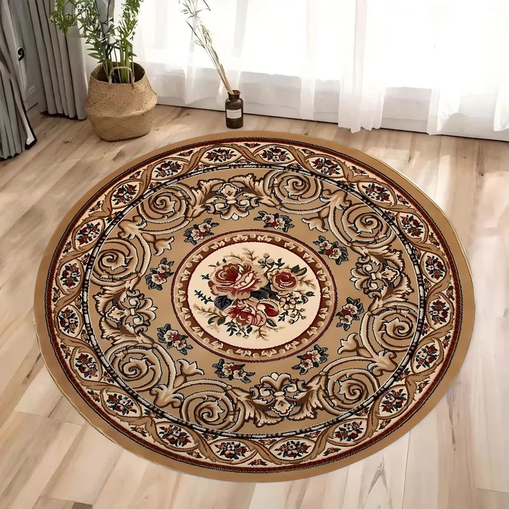 Round Persian Carpet Mat — Soft Flannel Circle Rug for Living Room, Bedroom & Kitchen