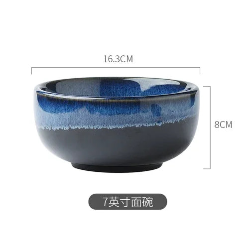 Blue Kiln-Change Ceramic Tableware Set — Reactive Glaze Bowls & Dinner Plates