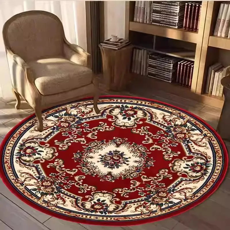 Round Persian Carpet Mat — Soft Flannel Circle Rug for Living Room, Bedroom & Kitchen