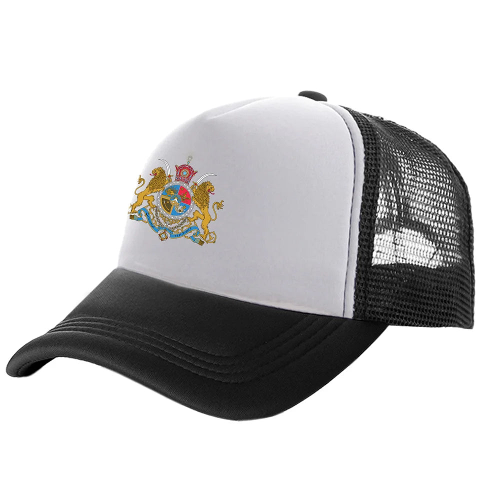 Iran Imperial Flag Trucker Cap — Unisex Mesh Baseball Hat with Lion & Sun Design