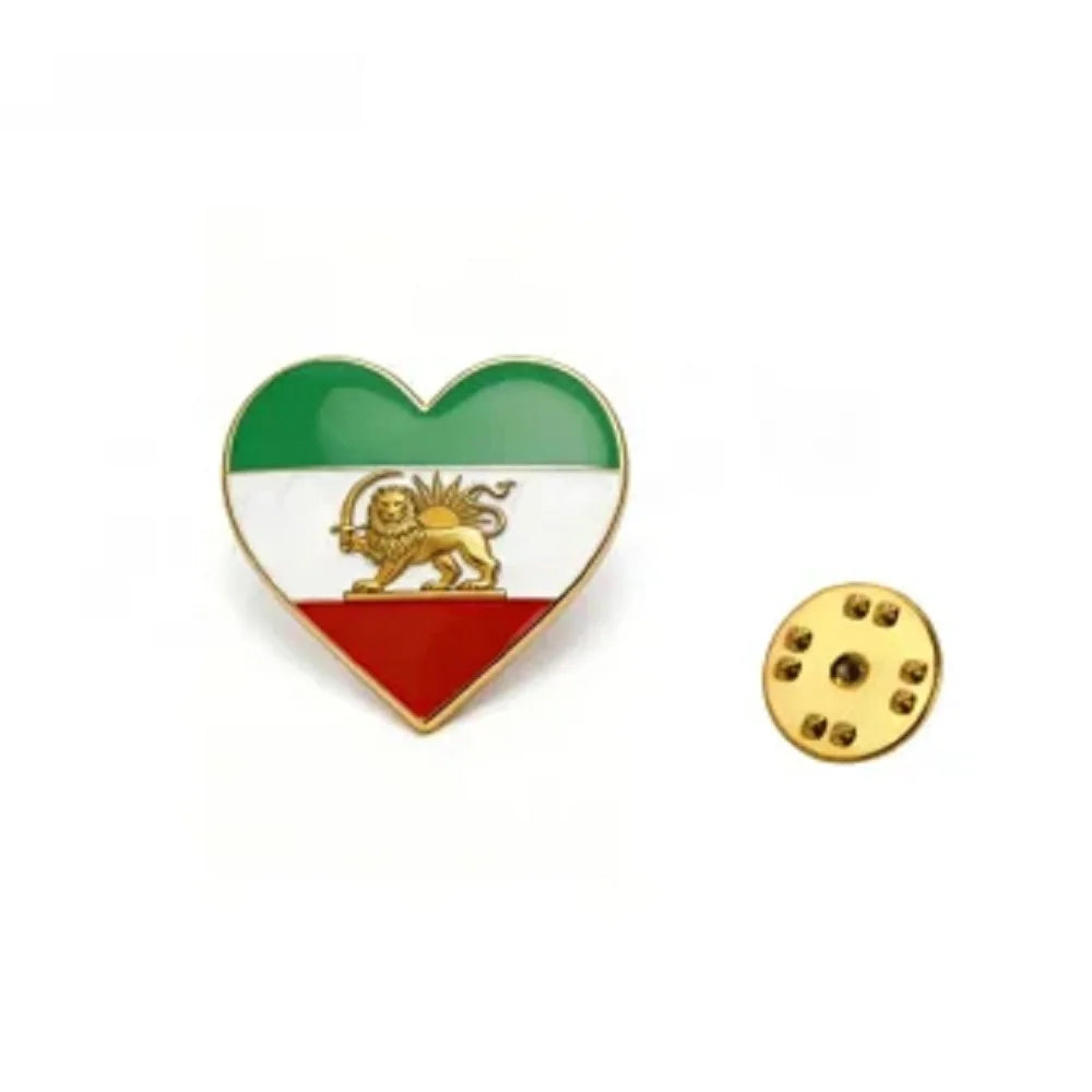Persian Lion & Sun Iran Map Flag Pin Brooch — Lightweight Stainless Steel Jewelry Gift