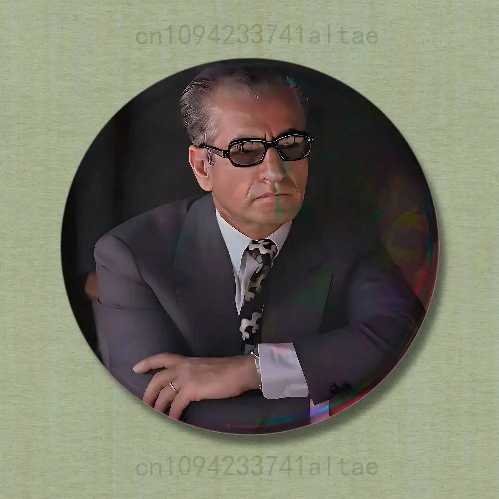 Mohammad Reza Shah Pahlavi Round Pin Badge — Persian Heritage Brooch & Souvenir