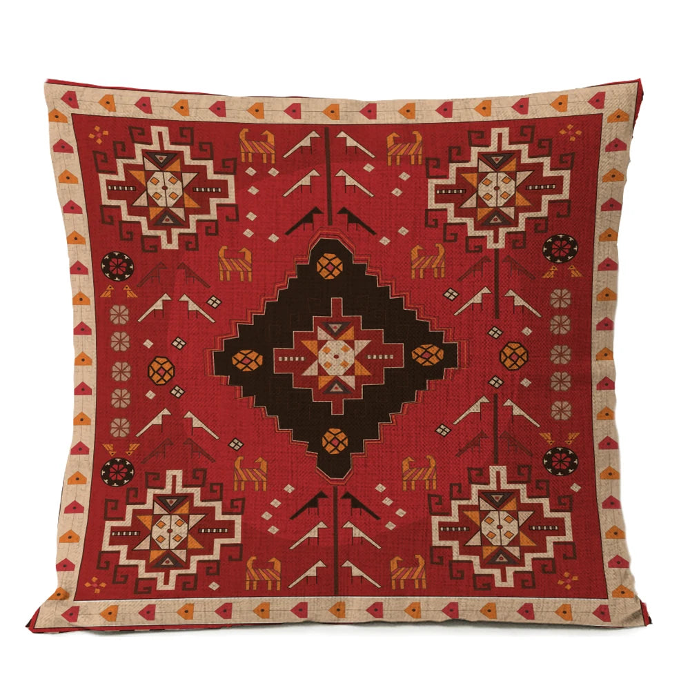 Ethnic Persian Carpet Cushion Cover — Geometric Red & Blue Tribal Pattern, 45x45cm or 50x50cm