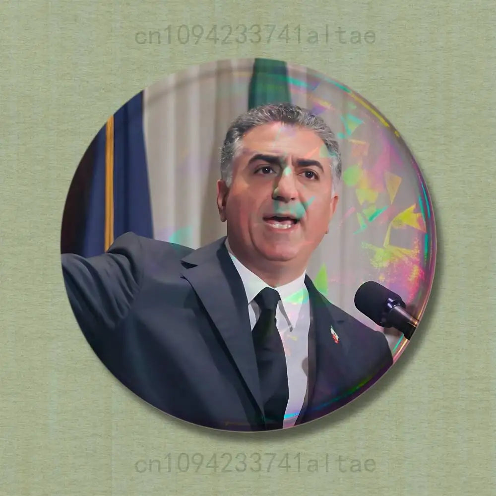 Mohammad Reza Shah Pahlavi Round Pin Badge — Persian Heritage Brooch & Souvenir