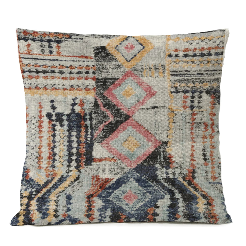 Ethnic Persian Carpet Cushion Cover — Geometric Red & Blue Tribal Pattern, 45x45cm or 50x50cm