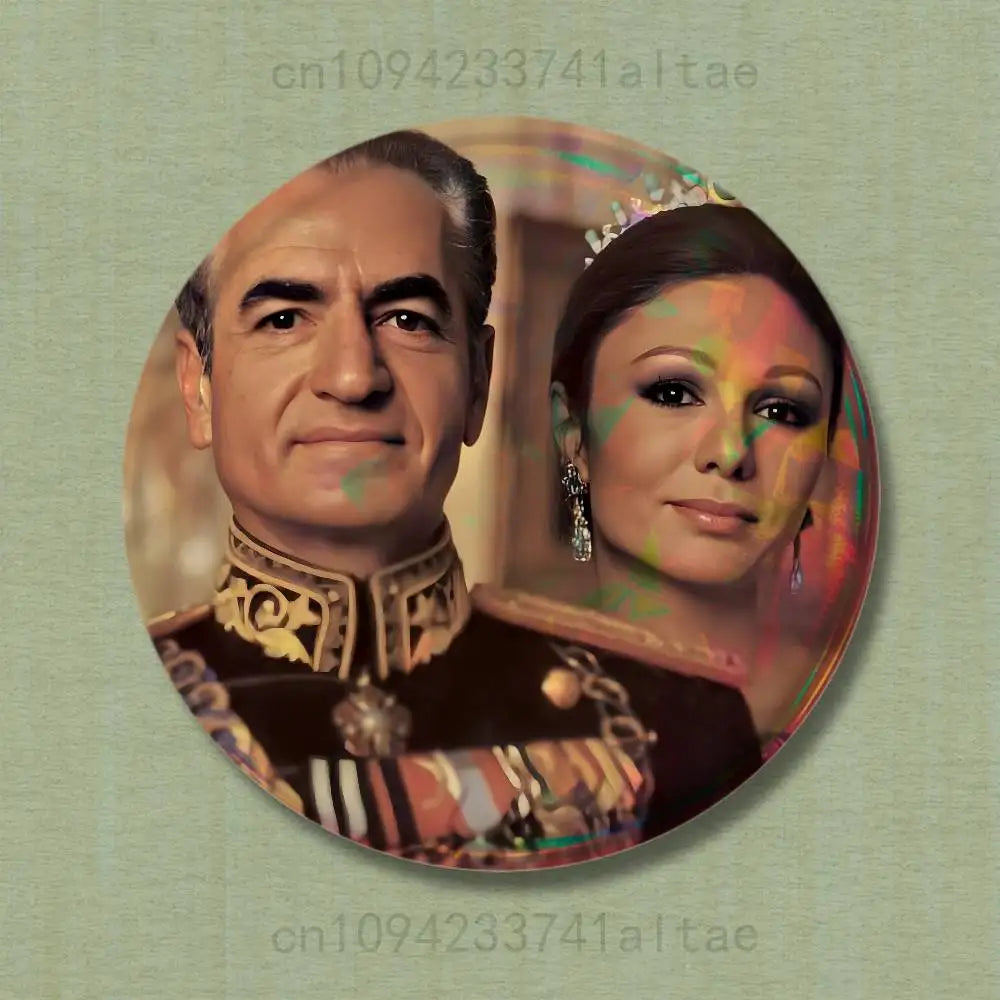 Mohammad Reza Shah Pahlavi Round Pin Badge — Persian Heritage Brooch & Souvenir