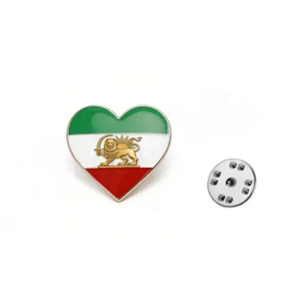 Persian Lion & Sun Iran Map Flag Pin Brooch — Lightweight Stainless Steel Jewelry Gift