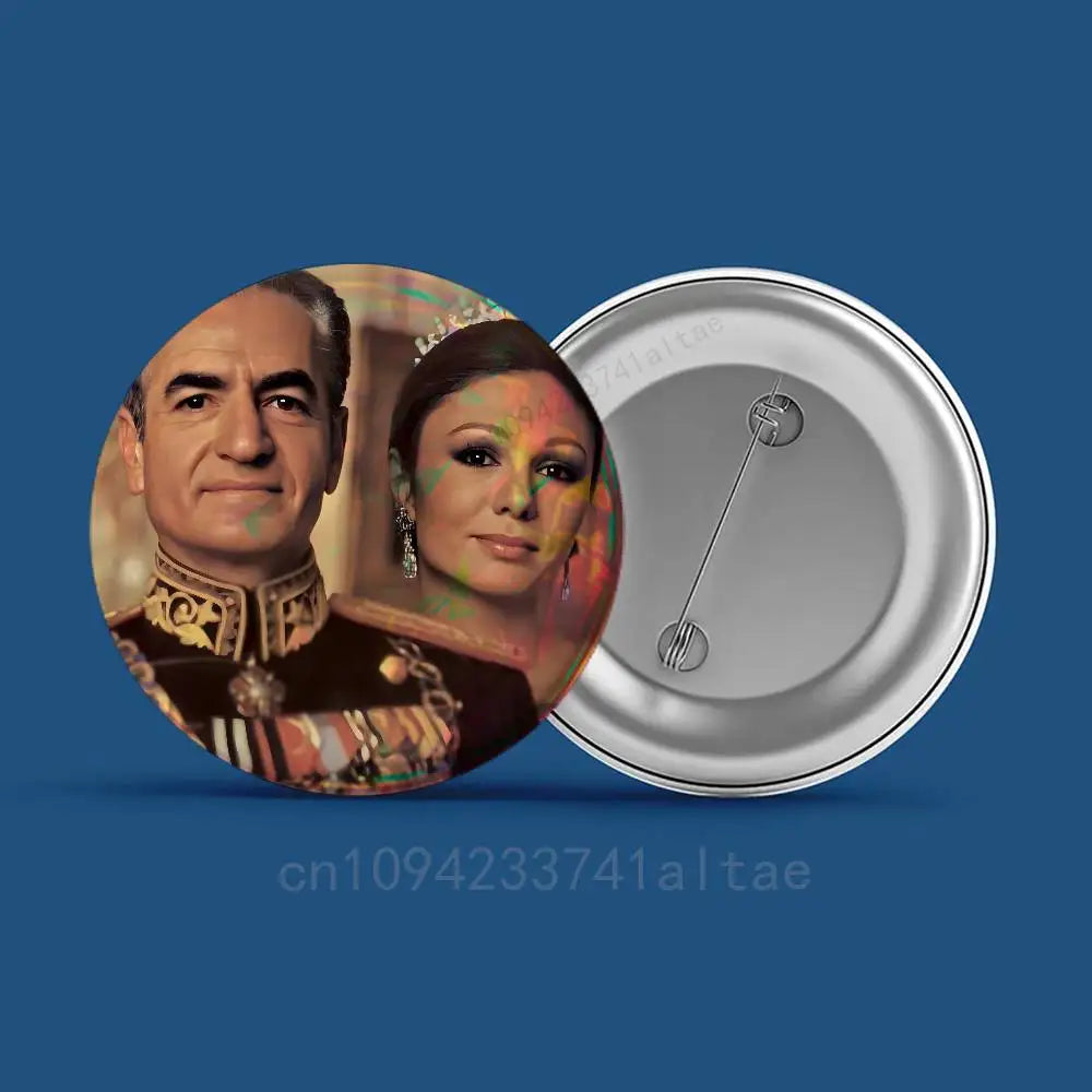 Mohammad Reza Shah Pahlavi Round Pin Badge — Persian Heritage Brooch & Souvenir