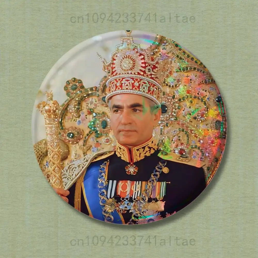 Mohammad Reza Shah Pahlavi Round Pin Badge — Persian Heritage Brooch & Souvenir