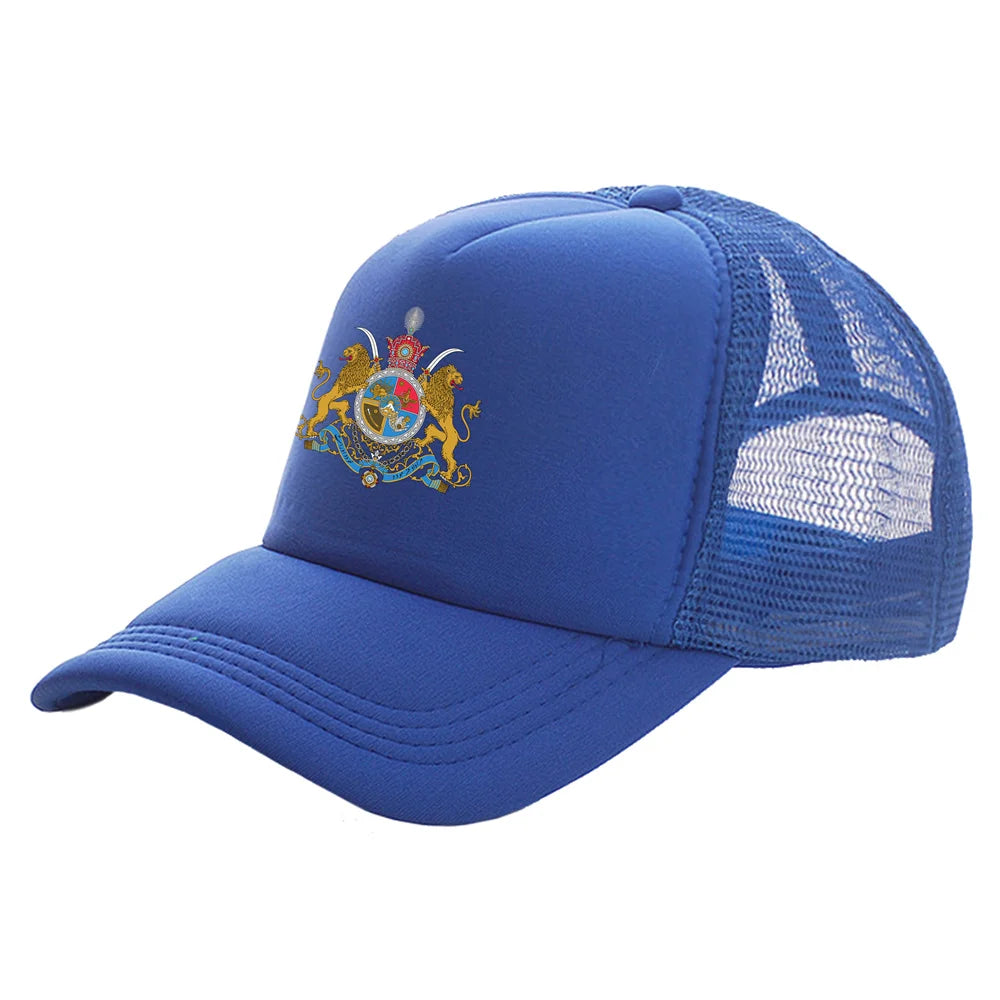 Iran Imperial Flag Trucker Cap — Unisex Mesh Baseball Hat with Lion & Sun Design