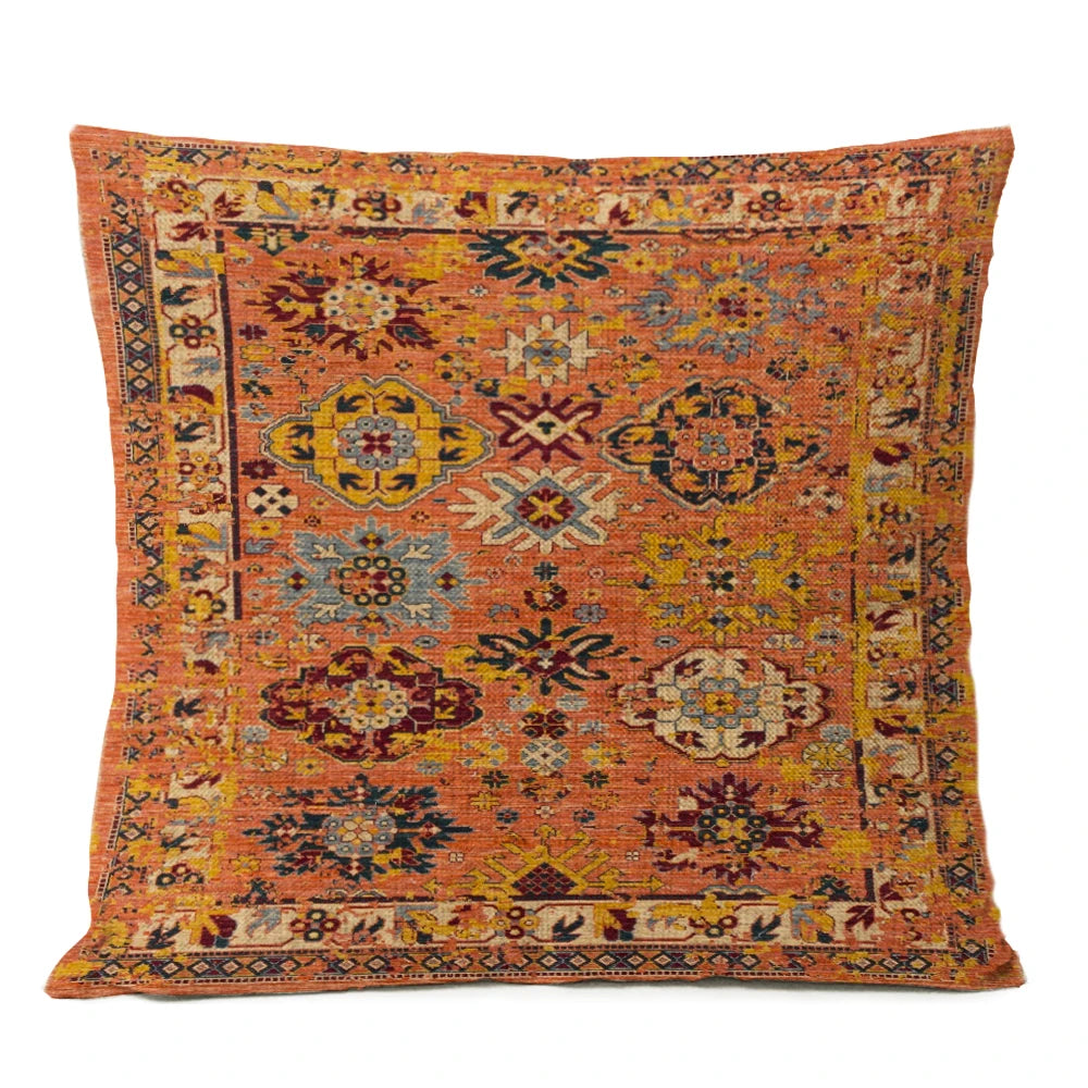 Ethnic Persian Carpet Cushion Cover — Geometric Red & Blue Tribal Pattern, 45x45cm or 50x50cm