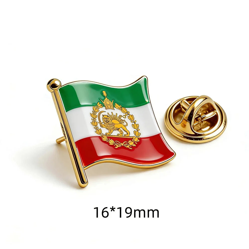 Persian Lion & Sun Iran Map Flag Pin Brooch — Lightweight Stainless Steel Jewelry Gift