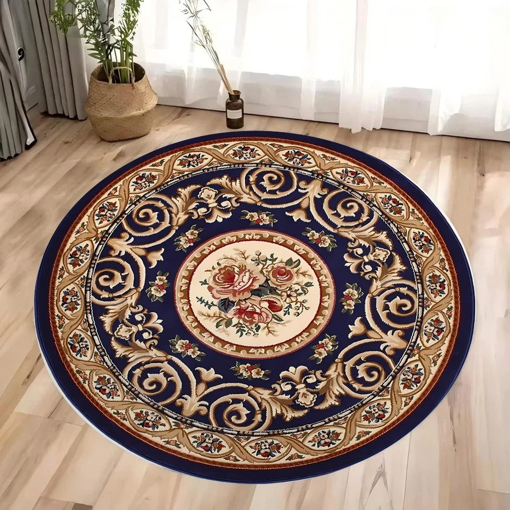 Round Persian Carpet Mat — Soft Flannel Circle Rug for Living Room, Bedroom & Kitchen