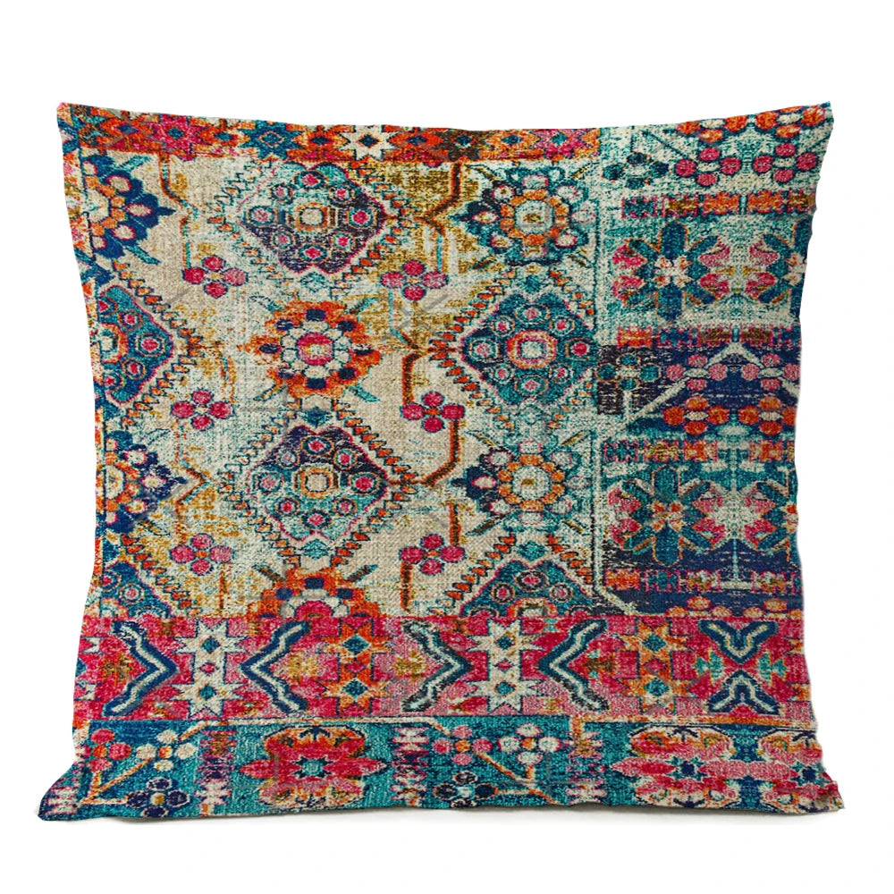 Ethnic Persian Carpet Cushion Cover — Geometric Red & Blue Tribal Pattern, 45x45cm or 50x50cm