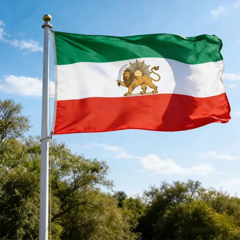 Historic Iran Persian Flag with Lion, Sun & Crown — Pre-1979 Revolution Banner (60x90 / 90x150cm)