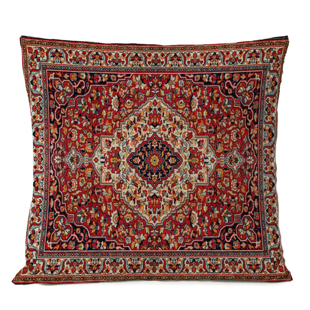 Ethnic Persian Carpet Cushion Cover — Geometric Red & Blue Tribal Pattern, 45x45cm or 50x50cm