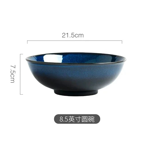 Blue Kiln-Change Ceramic Tableware Set — Reactive Glaze Bowls & Dinner Plates