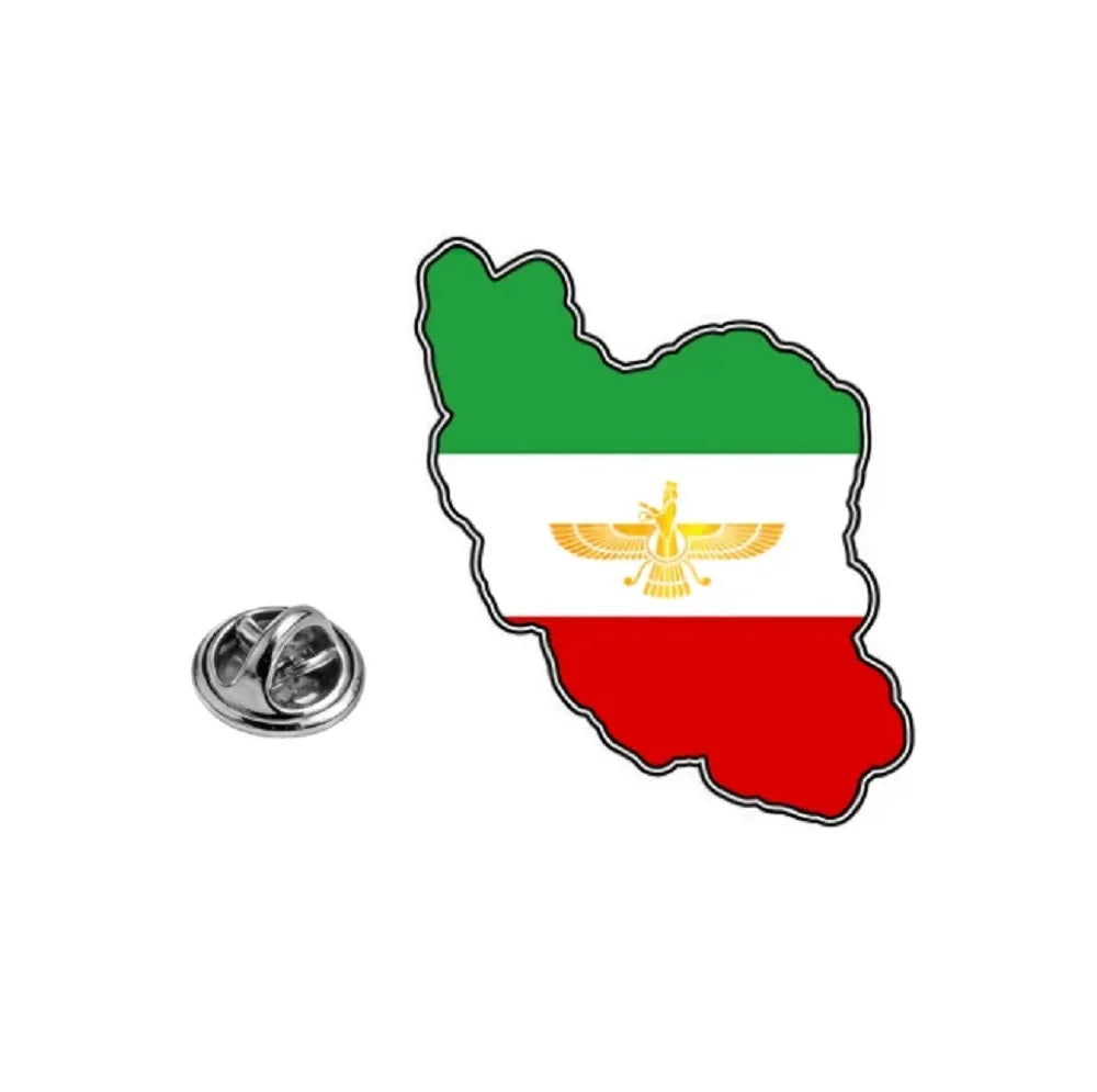 Persian Lion & Sun Iran Map Flag Pin Brooch — Lightweight Stainless Steel Jewelry Gift