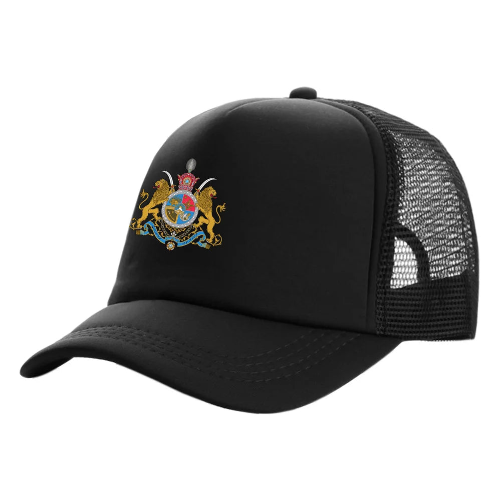 Iran Imperial Flag Trucker Cap — Unisex Mesh Baseball Hat with Lion & Sun Design