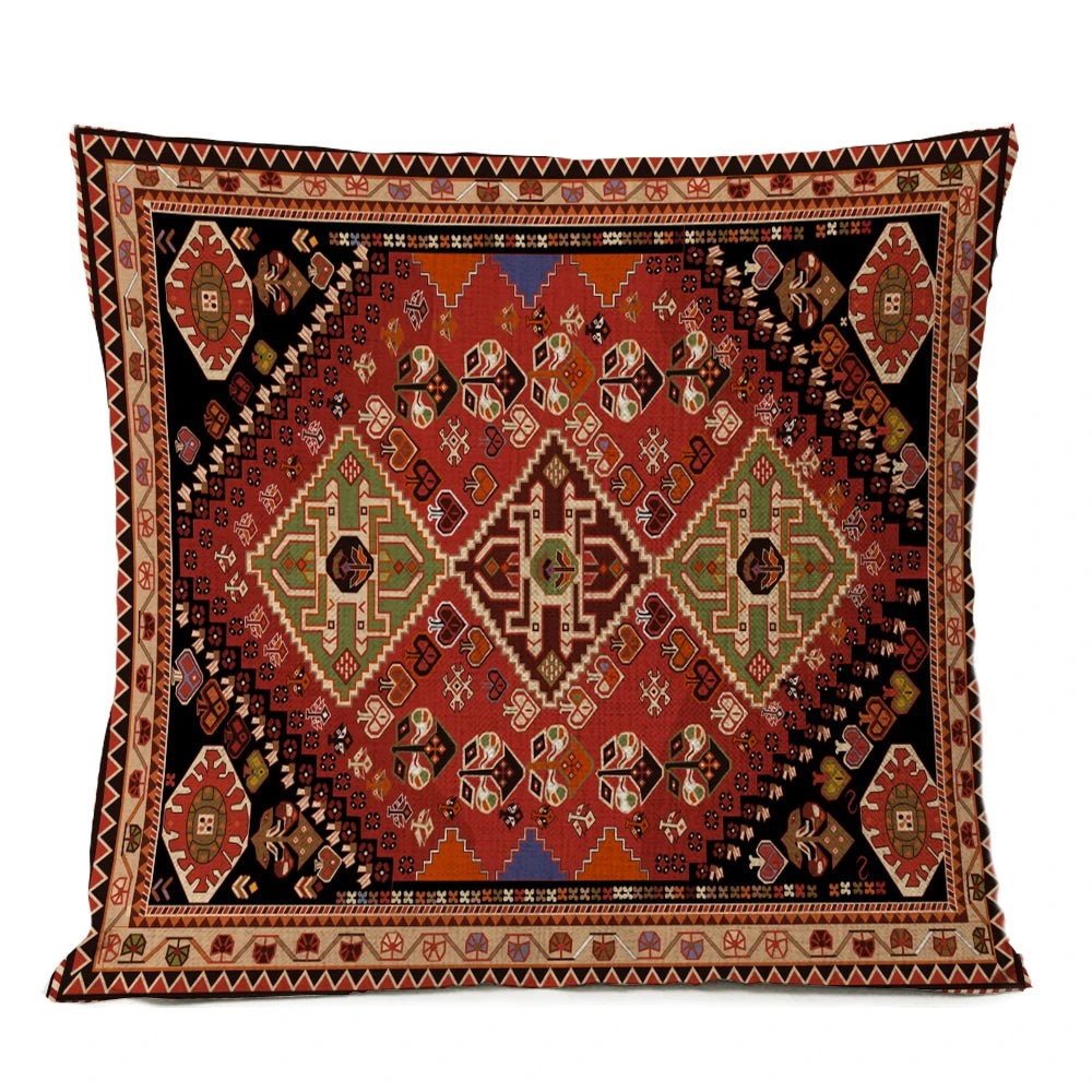 Ethnic Persian Carpet Cushion Cover — Geometric Red & Blue Tribal Pattern, 45x45cm or 50x50cm