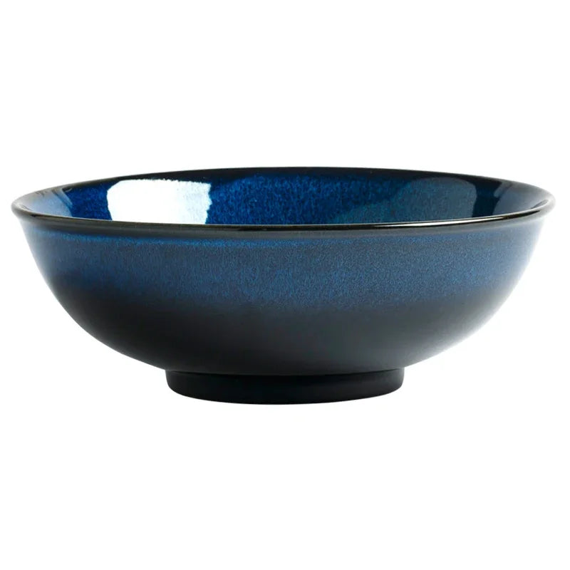 Blue Kiln-Change Ceramic Tableware Set — Reactive Glaze Bowls & Dinner Plates
