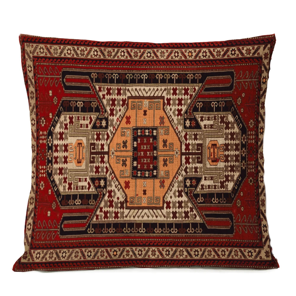 Ethnic Persian Carpet Cushion Cover — Geometric Red & Blue Tribal Pattern, 45x45cm or 50x50cm