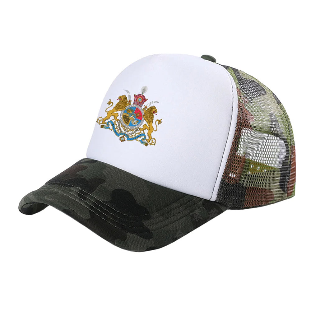 Iran Imperial Flag Trucker Cap — Unisex Mesh Baseball Hat with Lion & Sun Design