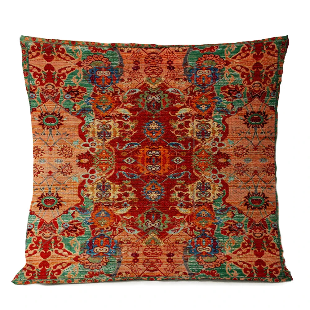 Ethnic Persian Carpet Cushion Cover — Geometric Red & Blue Tribal Pattern, 45x45cm or 50x50cm