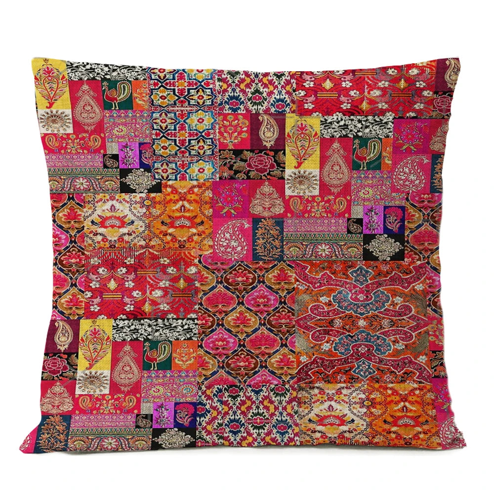 Ethnic Persian Carpet Cushion Cover — Geometric Red & Blue Tribal Pattern, 45x45cm or 50x50cm