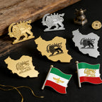 سنجاق سینه پرچم نقشه ایران طرح شیر و خورشید - هدیه جواهرات سبک وزن از جنس فولاد ضد زنگ