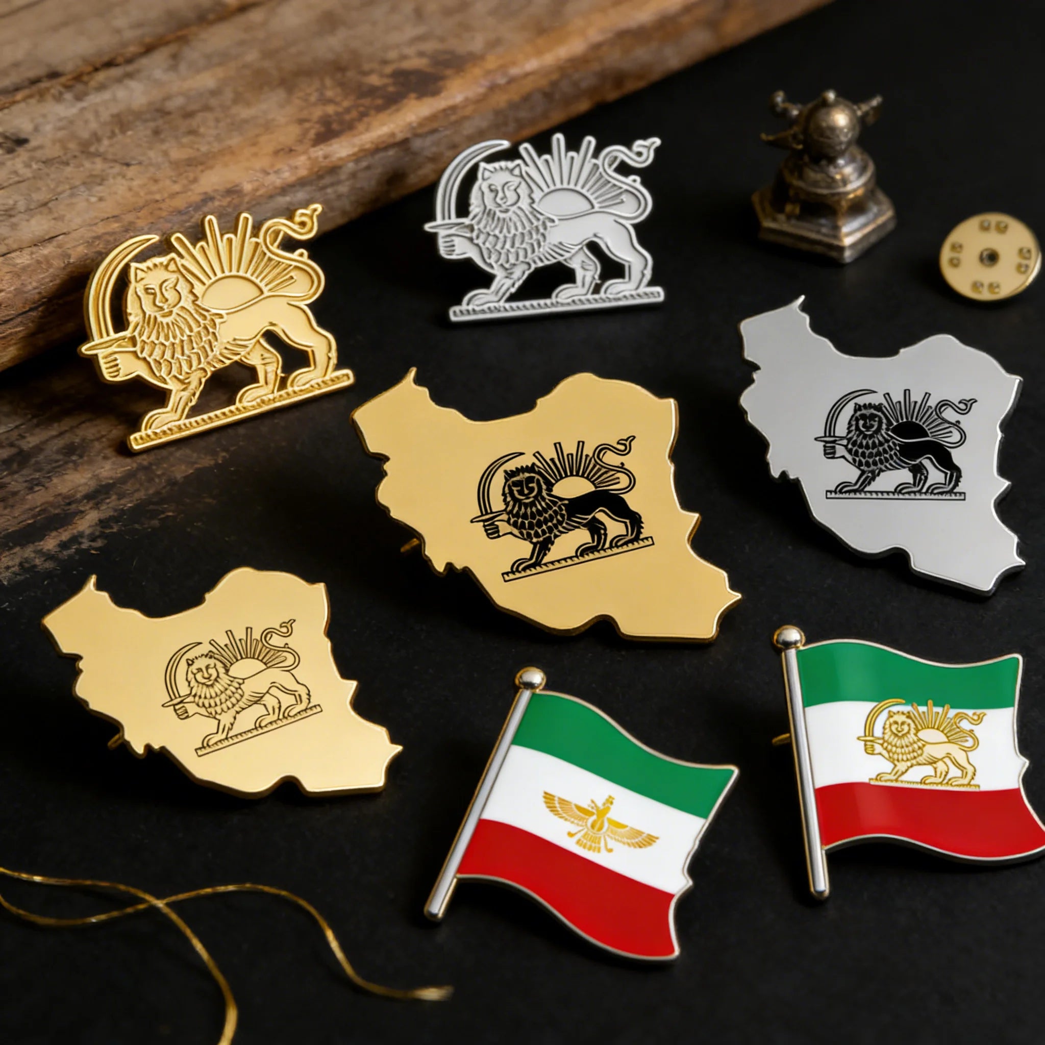 Persian Lion & Sun Iran Map Flag Pin Brooch — Lightweight Stainless Steel Jewelry Gift