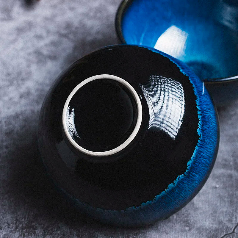Blue Kiln-Change Ceramic Tableware Set — Reactive Glaze Bowls & Dinner Plates