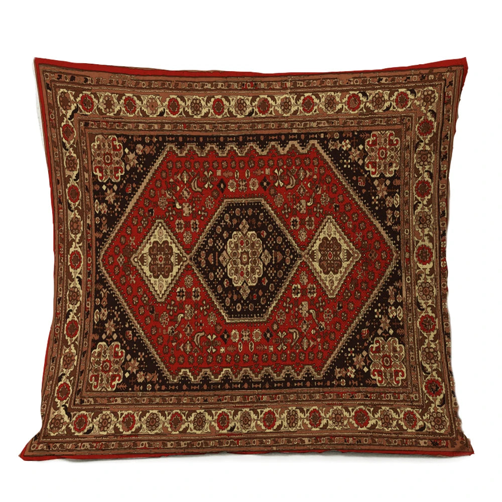 Ethnic Persian Carpet Cushion Cover — Geometric Red & Blue Tribal Pattern, 45x45cm or 50x50cm