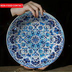 Lebendige persisch-blaue florale Mandala Keramik-Dekorplatte – Wandbehang, geeignet für Familien, Wohnzimmer und Büros
