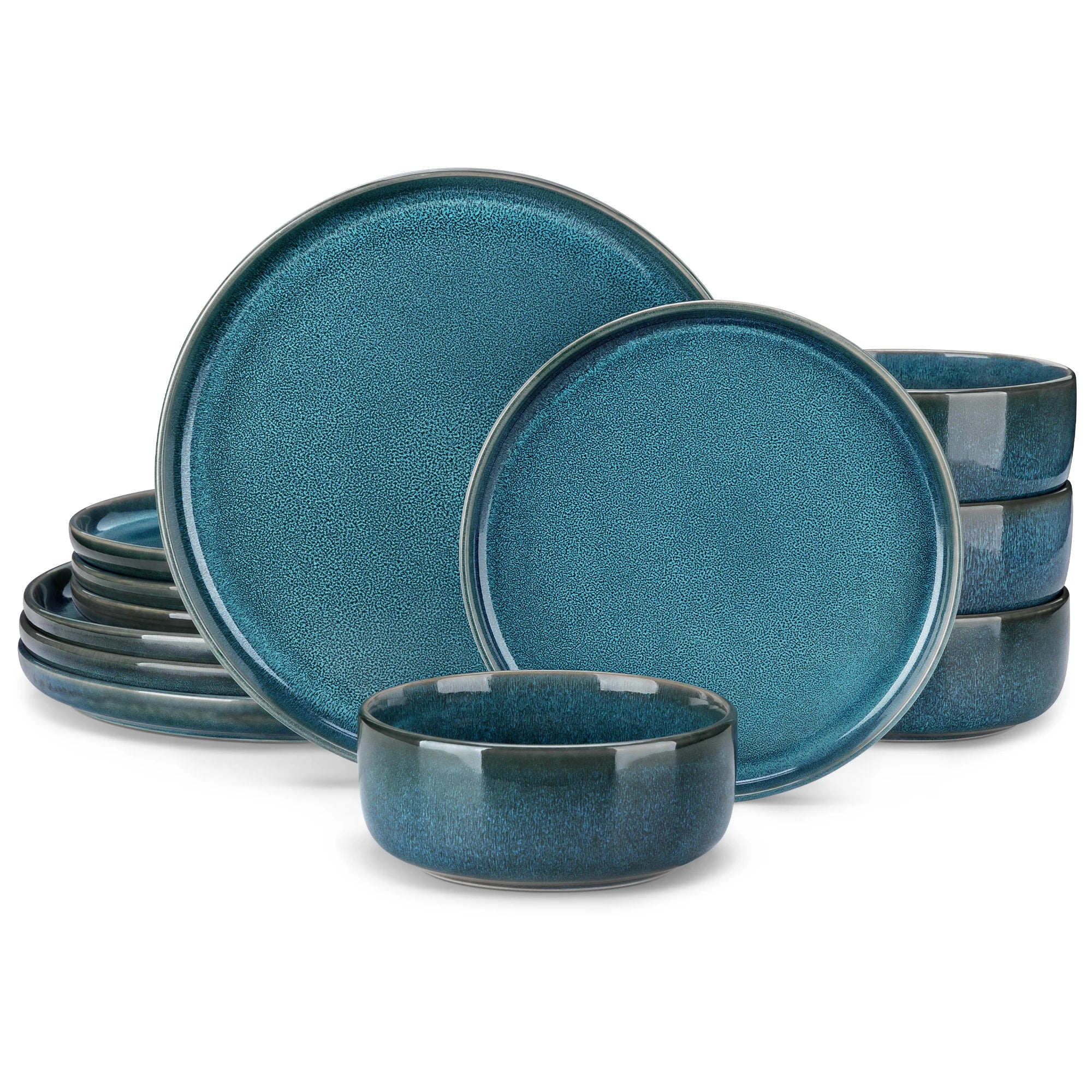 Blue Reactive Glaze Ceramic Tableware Set — 12 or 24 Piece Dinner Set