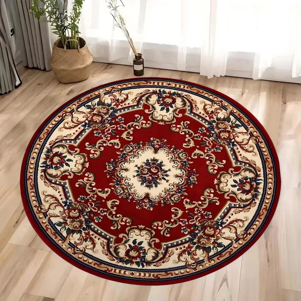 Round Persian Carpet Mat — Soft Flannel Circle Rug for Living Room, Bedroom & Kitchen