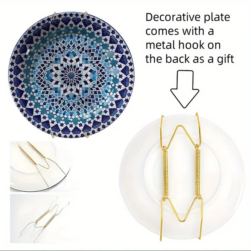 Blue Gradient Moroccan Geometric Star Ceramic Decor Plate - Hanging Wall Art, Suitable for families, living rooms, and offices