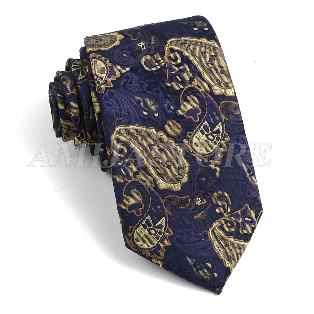 Persian Boteh Jegheh Paisley Necktie — Purple & Blue Woven Silk-Style Tie for Weddings & Formal Occasions