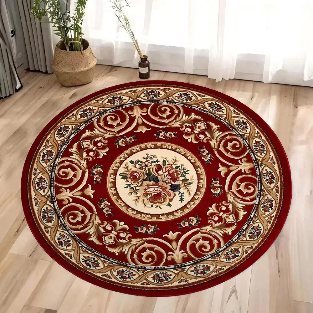 Round Persian Carpet Mat — Soft Flannel Circle Rug for Living Room, Bedroom & Kitchen