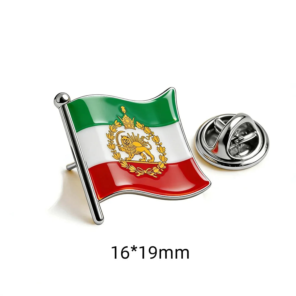 Persian Lion & Sun Iran Map Flag Pin Brooch — Lightweight Stainless Steel Jewelry Gift