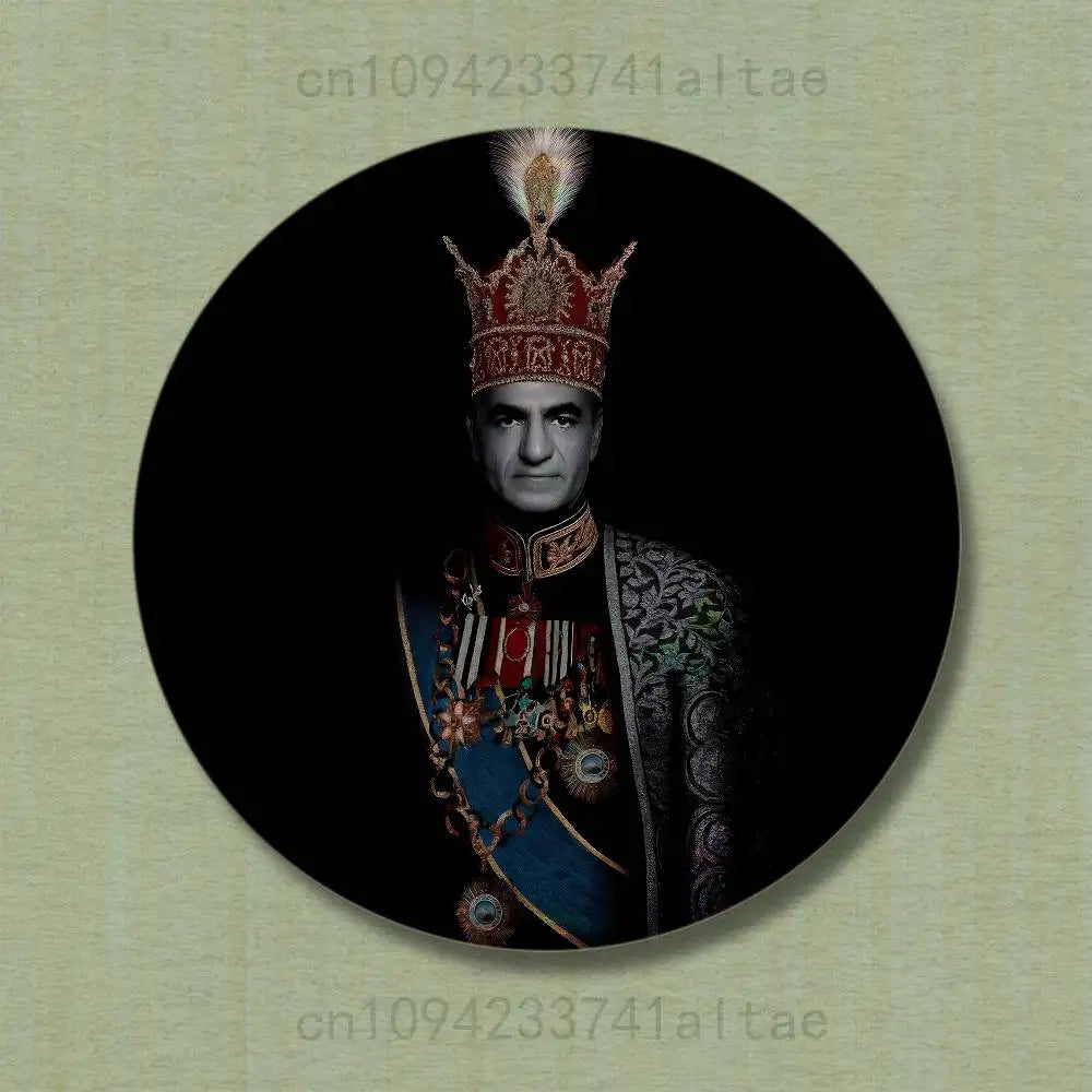 Mohammad Reza Shah Pahlavi Round Pin Badge — Persian Heritage Brooch & Souvenir