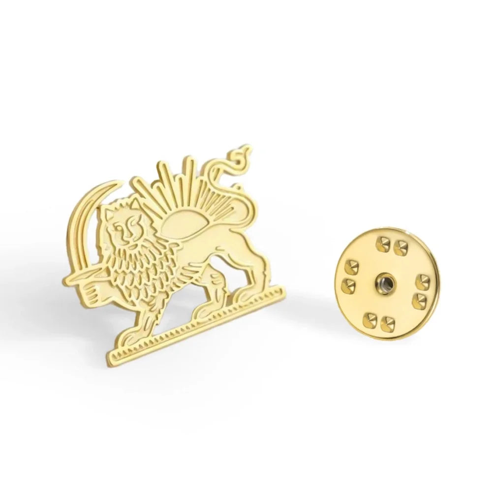 Persian Lion & Sun Iran Map Flag Pin Brooch — Lightweight Stainless Steel Jewelry Gift