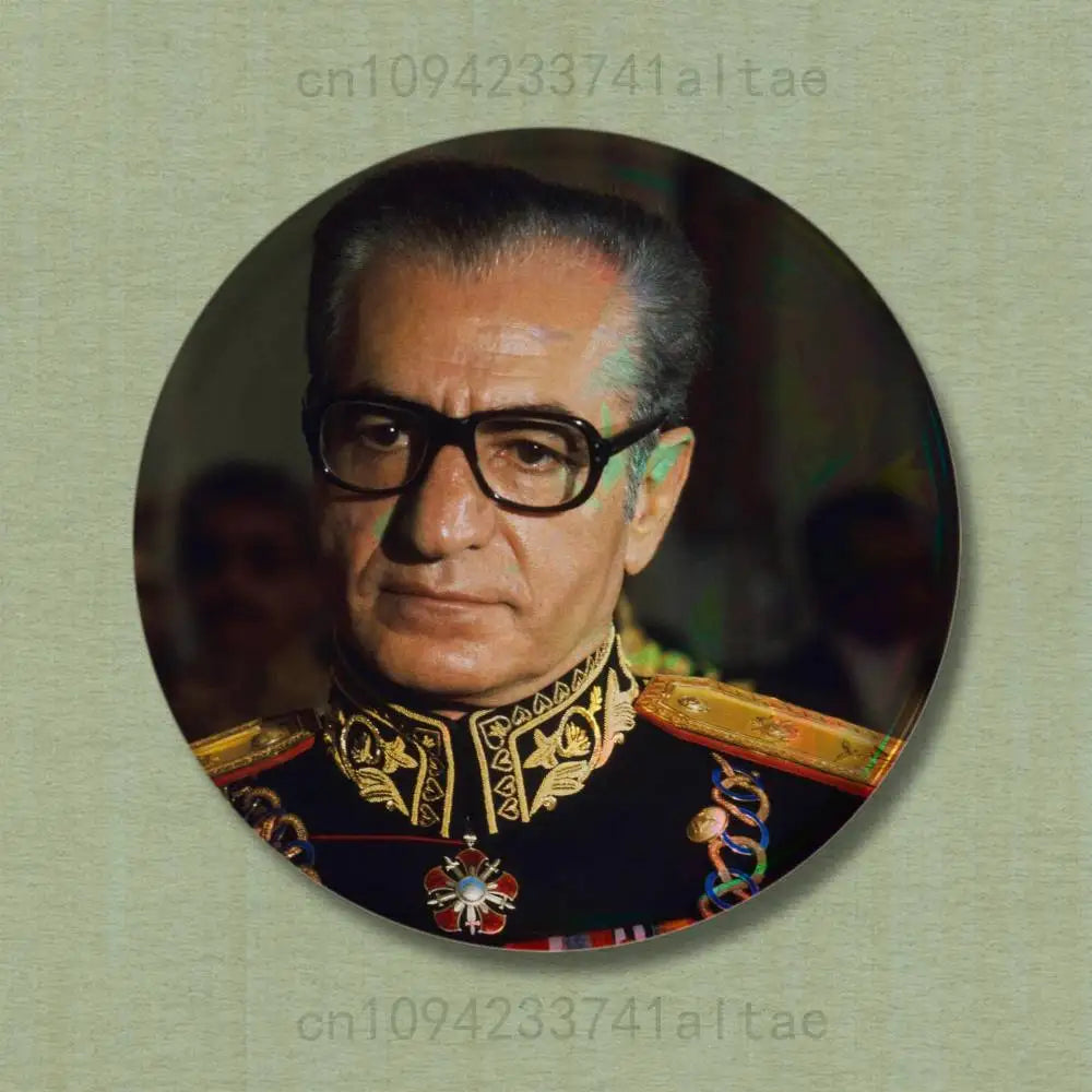 Mohammad Reza Shah Pahlavi Round Pin Badge — Persian Heritage Brooch & Souvenir