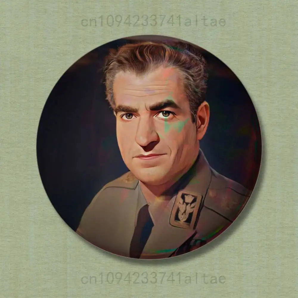 Mohammad Reza Shah Pahlavi Round Pin Badge — Persian Heritage Brooch & Souvenir