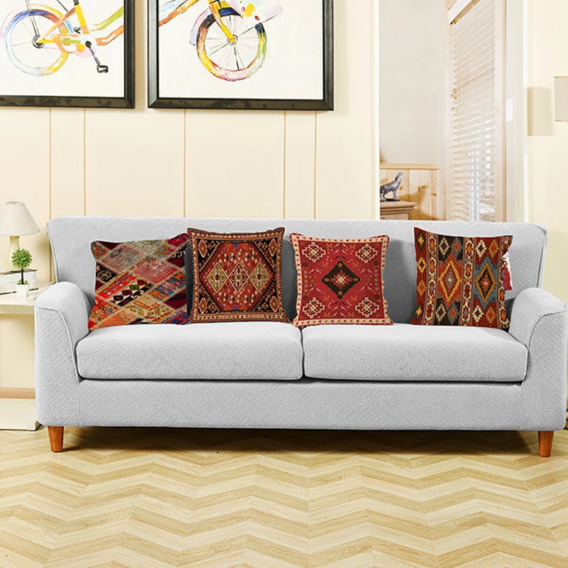 Ethnic Persian Carpet Cushion Cover — Geometric Red & Blue Tribal Pattern, 45x45cm or 50x50cm