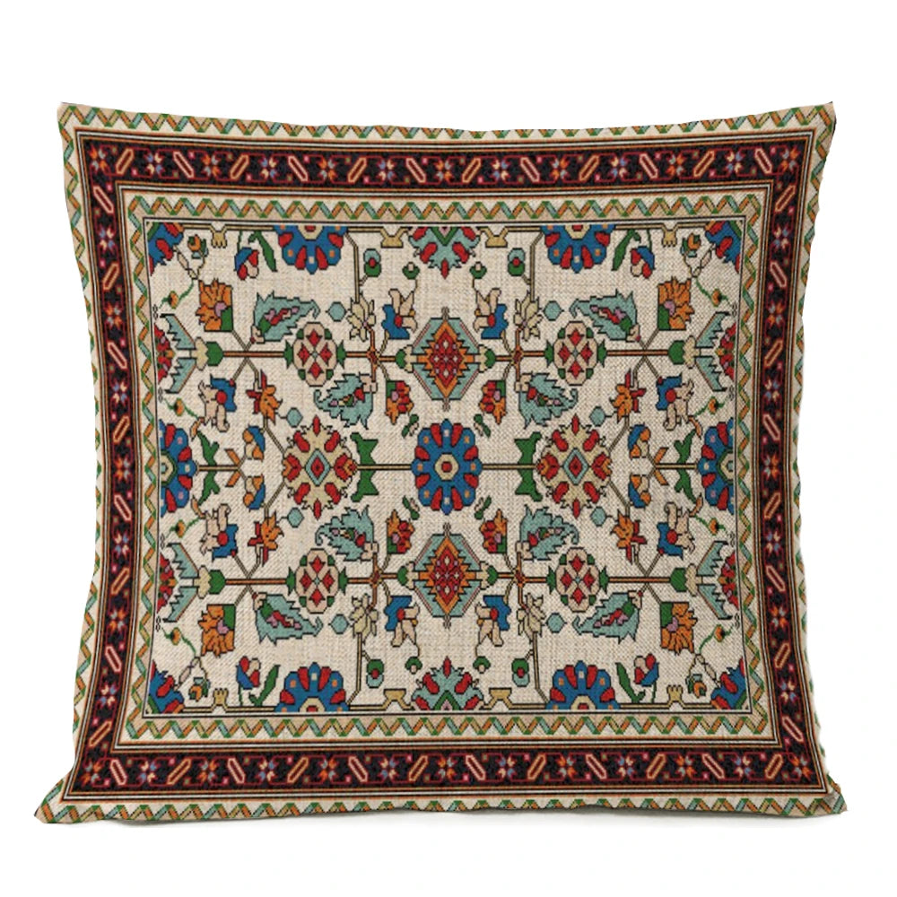 Ethnic Persian Carpet Cushion Cover — Geometric Red & Blue Tribal Pattern, 45x45cm or 50x50cm
