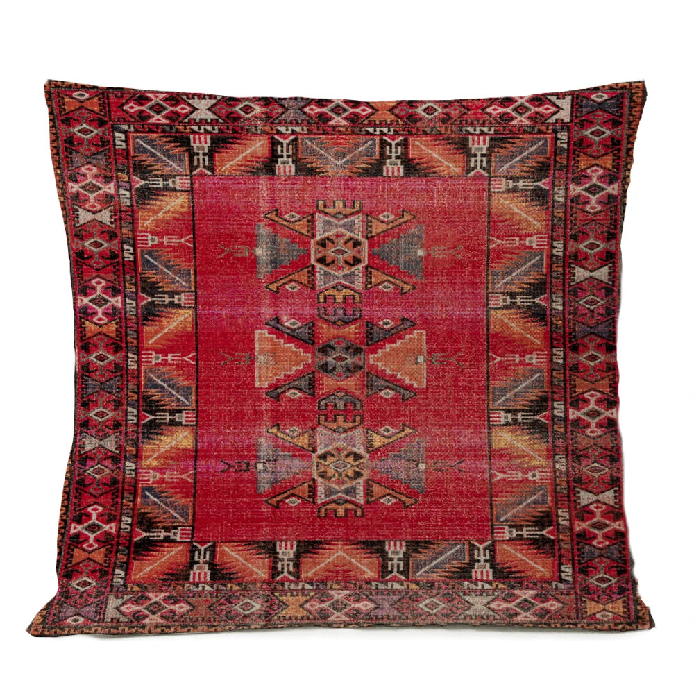 Ethnic Persian Carpet Cushion Cover — Geometric Red & Blue Tribal Pattern, 45x45cm or 50x50cm
