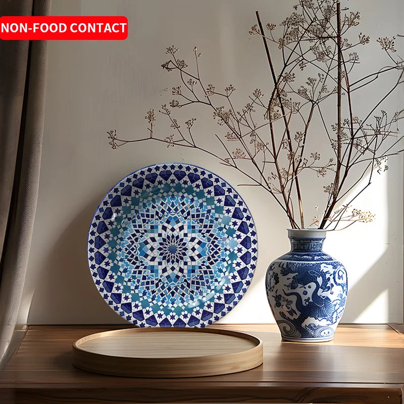 Blue Gradient Moroccan Geometric Star Ceramic Decor Plate - Hanging Wall Art, Suitable for families, living rooms, and offices